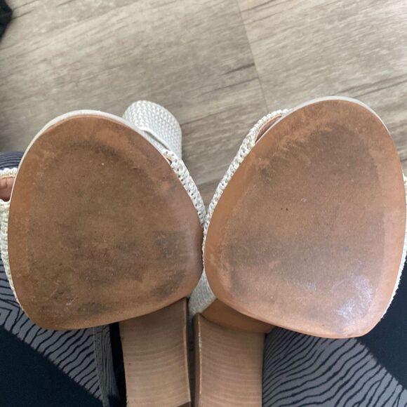 Avec Les Filles Mariah Peep Toe Stretch Knit Sock Ankle Booties Wood Heels White - Picture 12 of 13